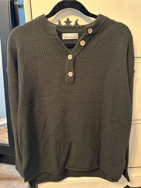 Zenana Outfitters Olive Knit Henley with Wood Buttons